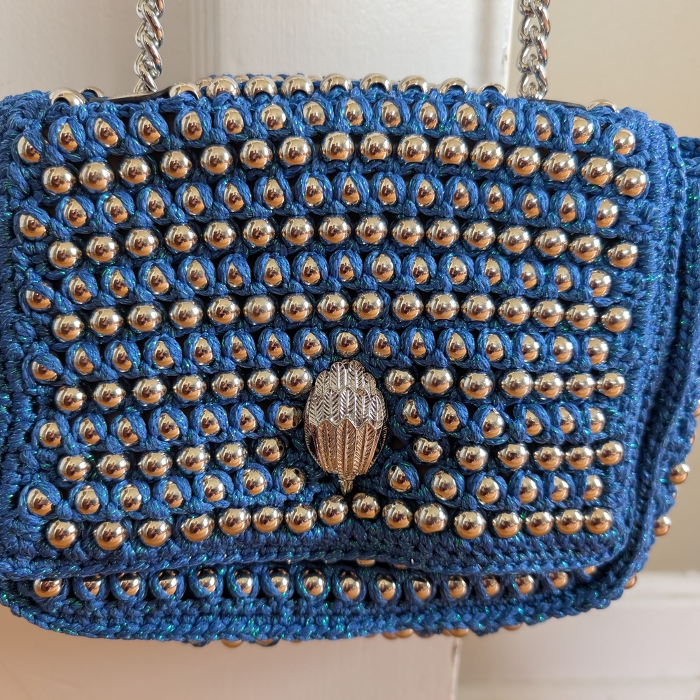 Kurt Geiger Crochet Blue and Silver Studded Women Cross Body Bag With Tag
